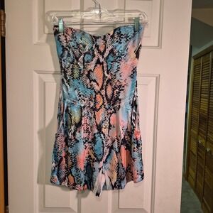 Crimson Ivy Womens Strapless Snake Print Rhinestone Romper Multi Color J-1970 M
